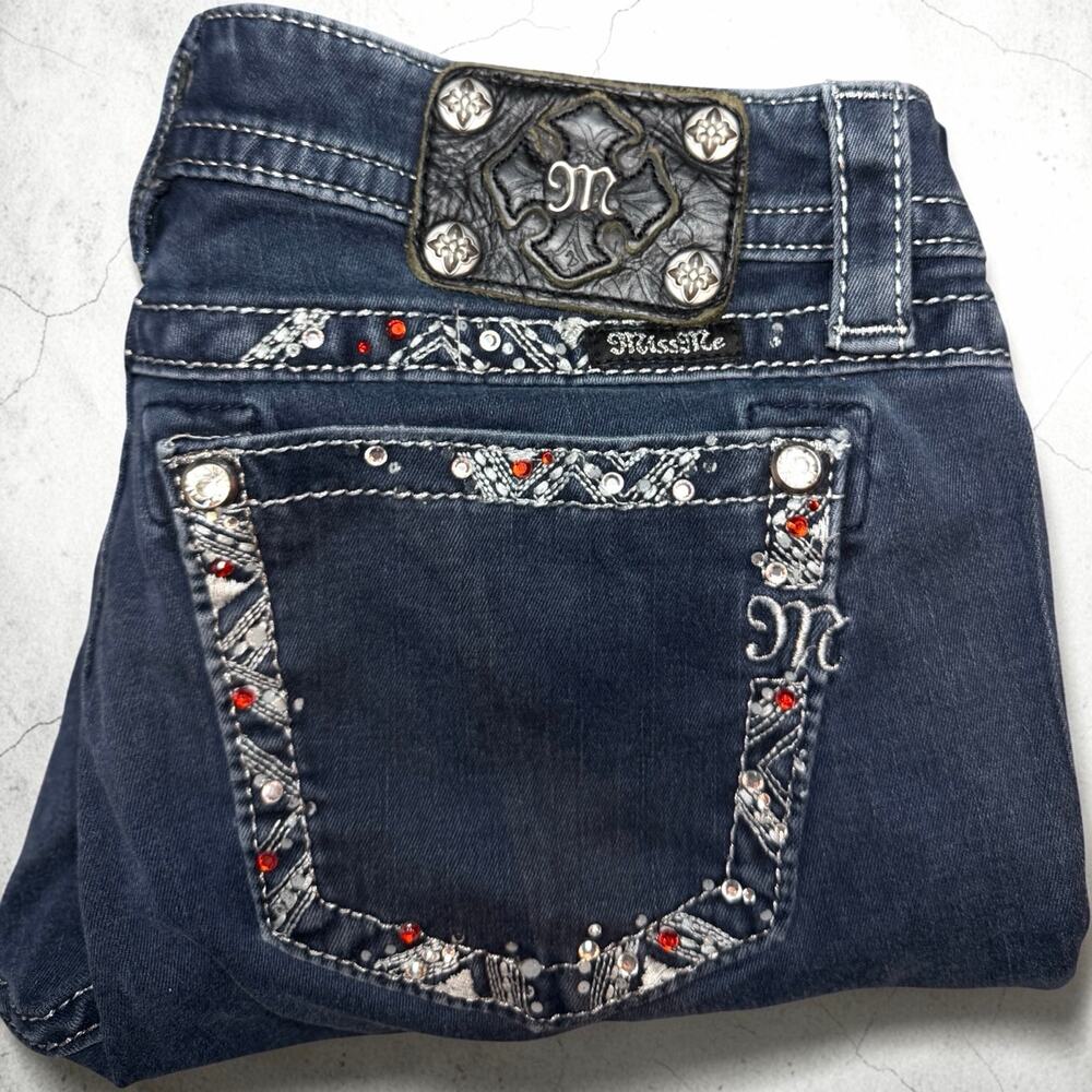 Miss Me Easy Skinny Jeans 28 Mid Rise Rhinestone Embellished Western Y2K